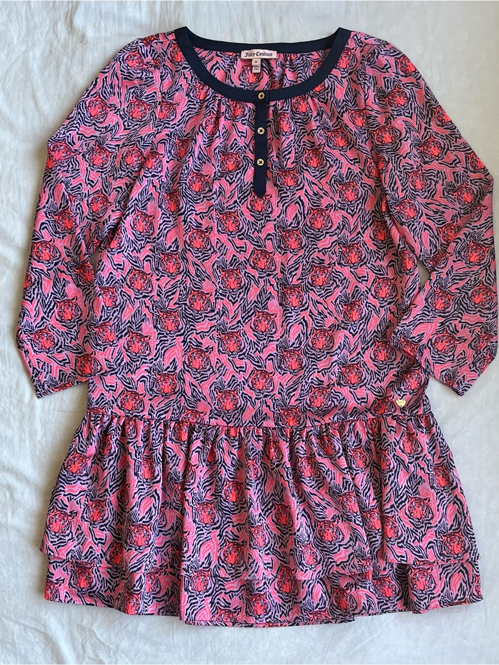 pink tiger-print button-up dress